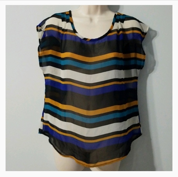 A'gaci women's large multi color shear blouse - Picture 1 of 8